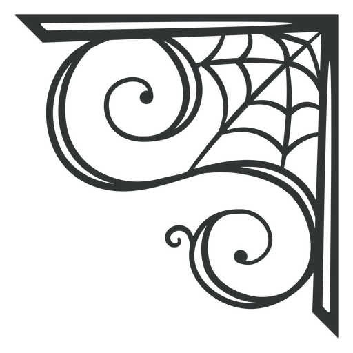 Diseño de esquina decorativo intrincado que presenta una telaraña. Diseño PNG