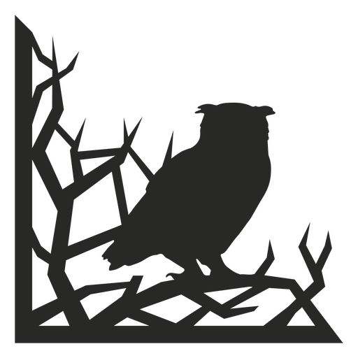 Silhouette of an owl perched on a branch PNG Design