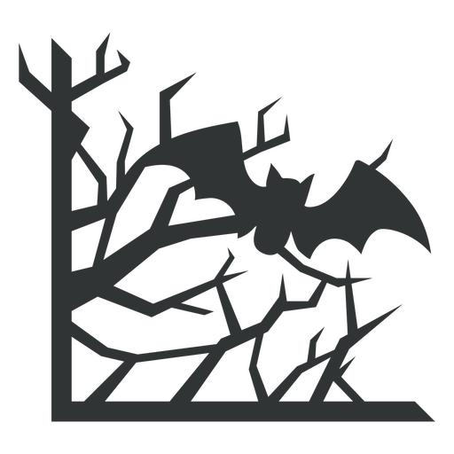 Silhouette of a bat flying over a tree PNG Design