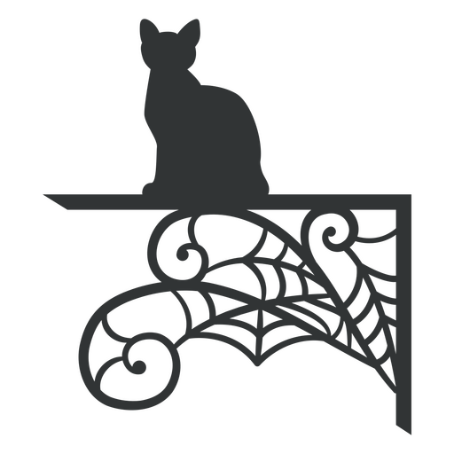 Cat sitting on a shelf with spider webs PNG Design