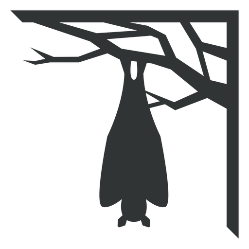 Silhouette of a bat hanging from a tree PNG Design