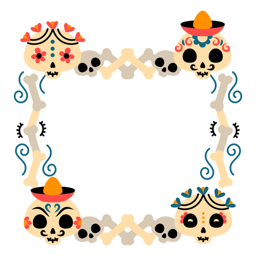 Colorful day of the dead skull border design PNG Design