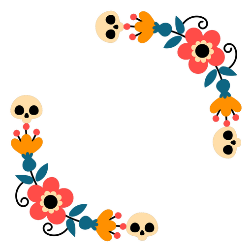 Kranz aus Totenköpfen und Blumen PNG-Design