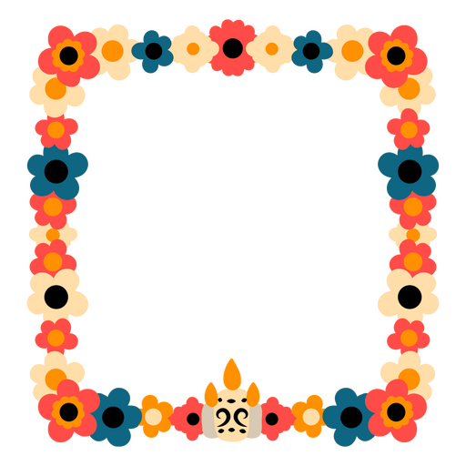 Marco colorido con flores. Diseño PNG