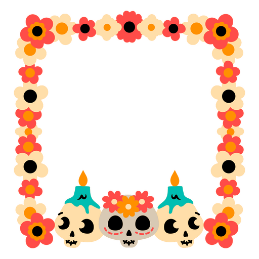 Diseño de borde floral colorido del Día de los Muertos Diseño PNG