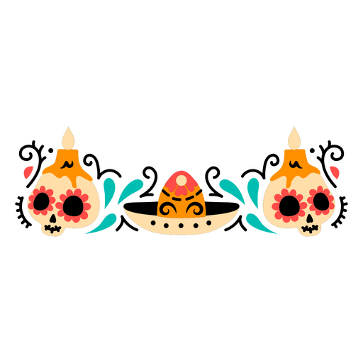 Calavera mexicana con sombrero Diseño PNG