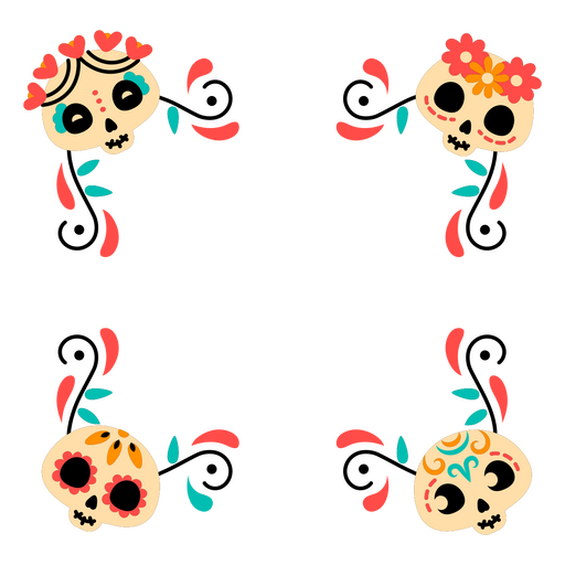 Three sugar skulls in a frame PNG Design