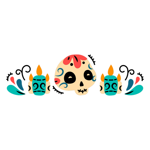 D?a de muertos calavera y velas. Diseño PNG