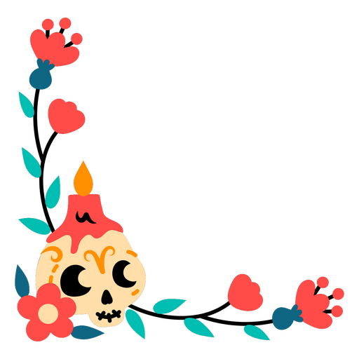 Totenkopf mit Blumen und Kerze PNG-Design