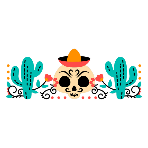 Day of the dead skull with cactus PNG Design