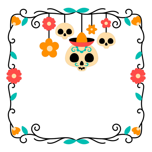 Mexican skulls and flowers PNG Design