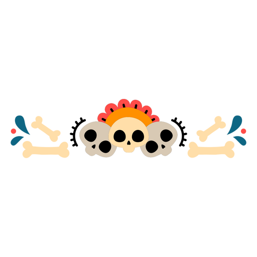Diseño colorido de calavera y huesos con acentos divertidos. Diseño PNG