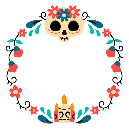 Marco del d?a de muertos con flores y calaveras. Diseño PNG