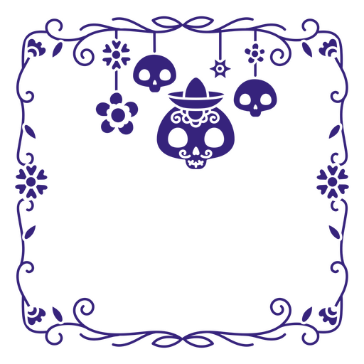 Marco del d?a de muertos con calaveras y flores. Diseño PNG