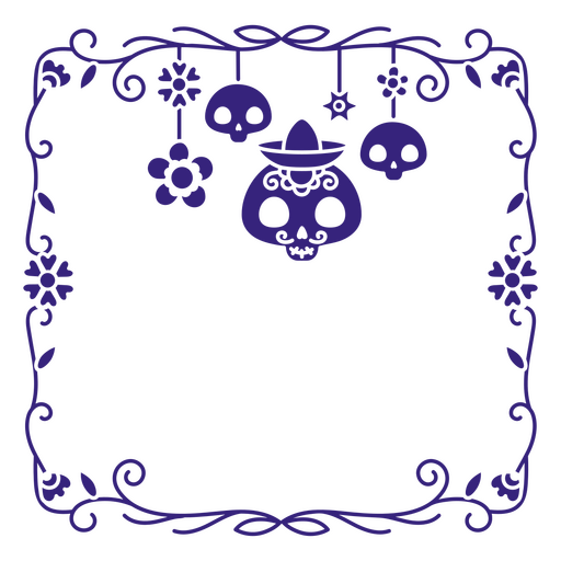 Marco del día de muertos con calaveras y flores. Diseño PNG