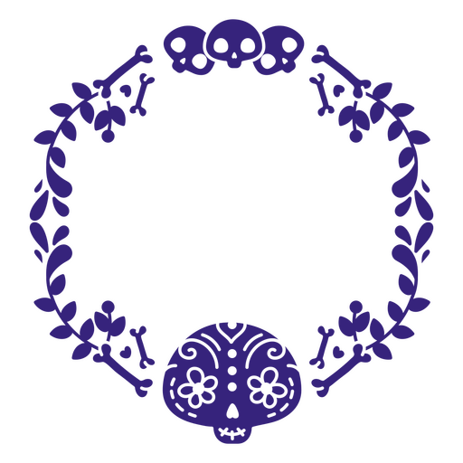 Purple wreath with skulls and leaves PNG Design