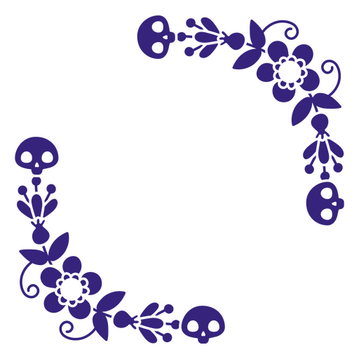 Diseño intrincado de borde decorativo con flores y calaveras. Diseño PNG