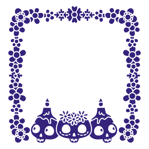 Lila Rahmen mit Totenköpfen und Blumen PNG-Design