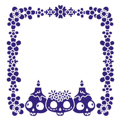 Purple frame with skulls and flowers PNG Design