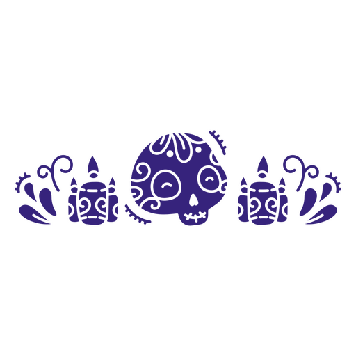 Intricate sugar skull design with floral accents PNG Design