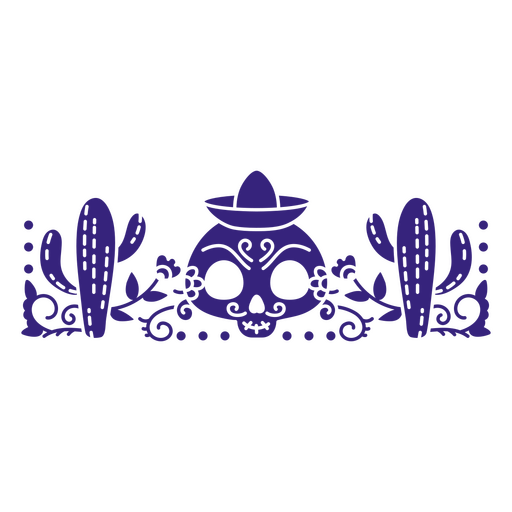 Purple skull with a sombrero and cactus PNG Design