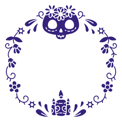 Purple frame with a skull and flowers PNG Design