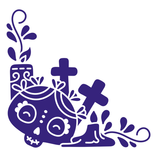 Buntes Sugar Skull Design mit Blumen und Kerzen PNG-Design