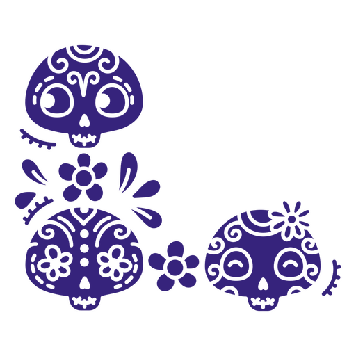 Tres calaveras de azúcar moradas Diseño PNG