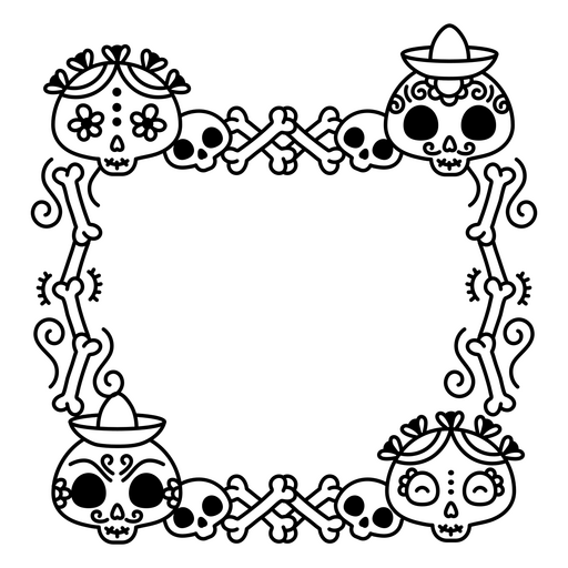 Design decorativo de borda de caveira e ossos para o dia dos mortos Desenho PNG