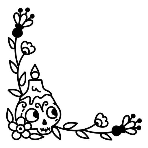 Ilustração caprichosa de caveira e canto floral Desenho PNG