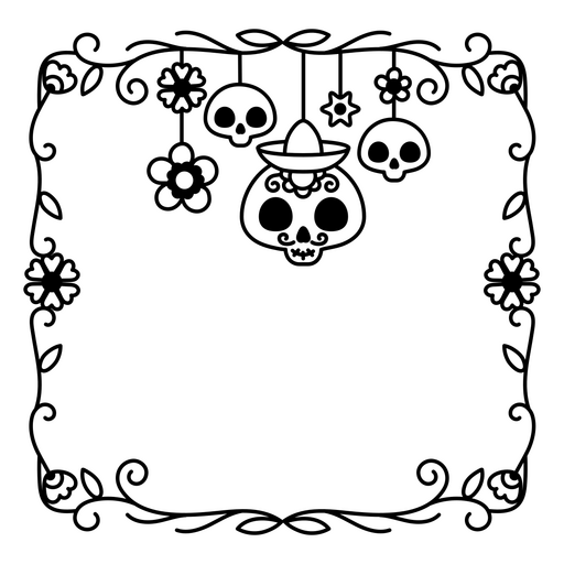 Design lúdico de caveira e borda floral Desenho PNG