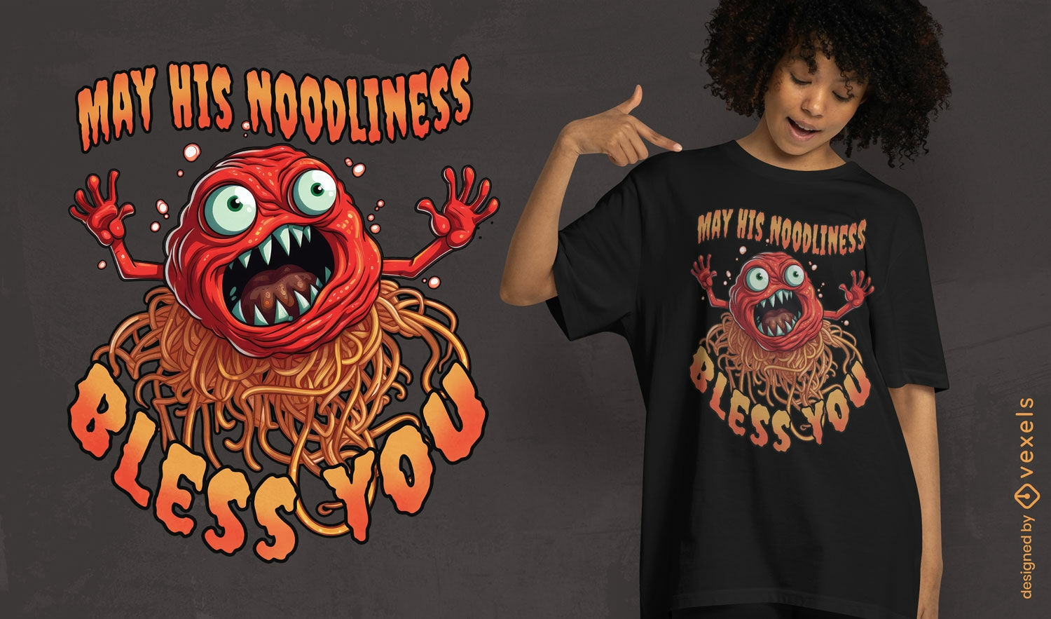 T-shirt de monstro de espaguete e alm?ndega psd