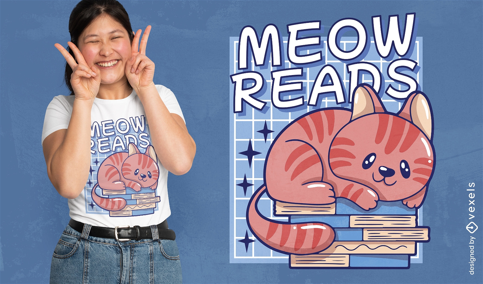 Katze in einem Stapel Bücher-T-Shirt-Design