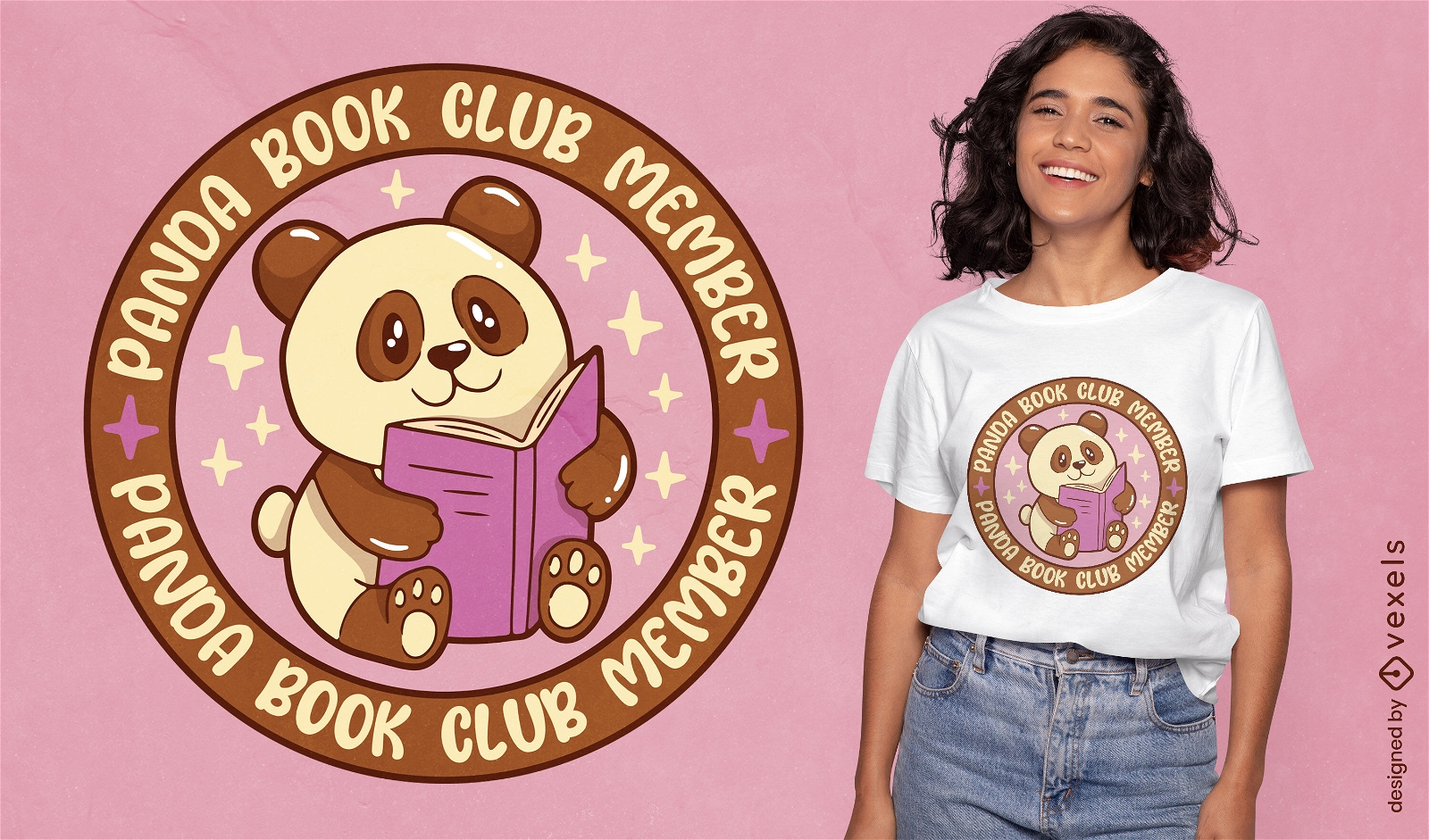Design de camiseta de livro de leitura de urso panda