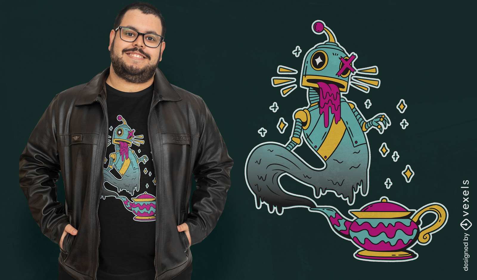 Diseño de camiseta de fantasía robot.