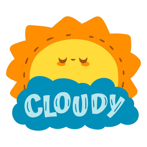 Sol fofo com a palavra nublado Desenho PNG