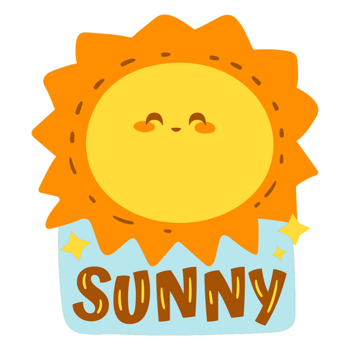 Cartoon-Sonne mit dem Wort sunny darauf PNG-Design
