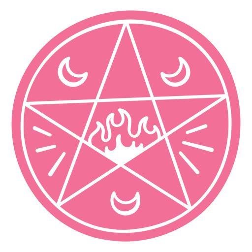 Pink pentagram with two moons and fire in the middle PNG Design