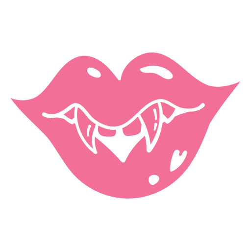 Labios rosados con dientes de vampiro. Diseño PNG