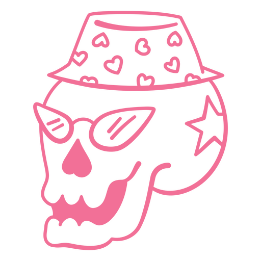 Calavera rosa con gafas y sombrero. Diseño PNG