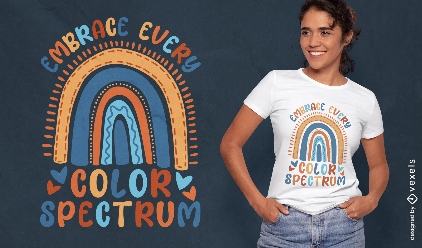 Arco-íris com design de camiseta plana de várias cores