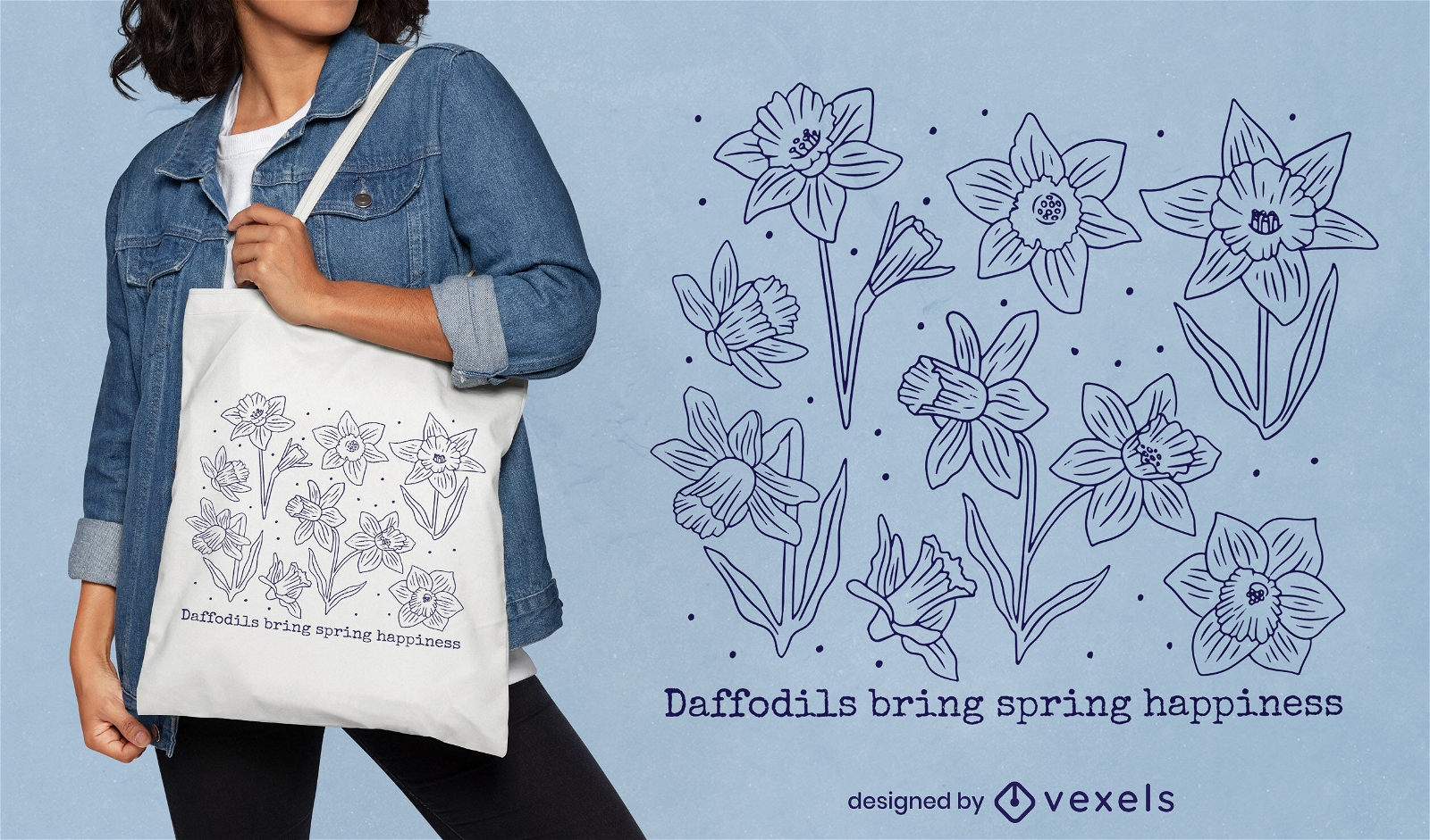 Diseño de bolso de mano con trazo de flores de narciso