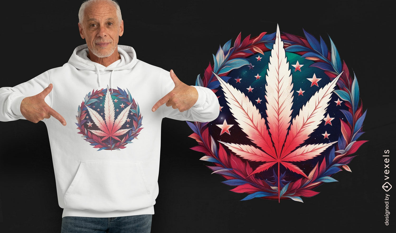 Diseño de camiseta patriótica de hoja de cannabis.