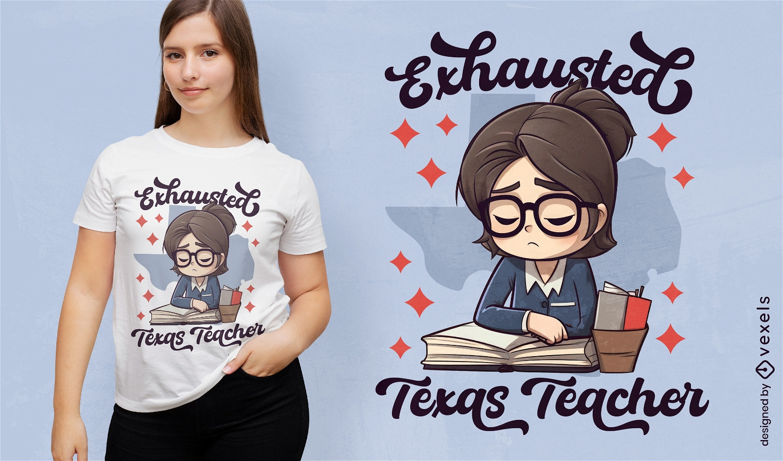 Profesor cansado en diseño de camiseta de Texas