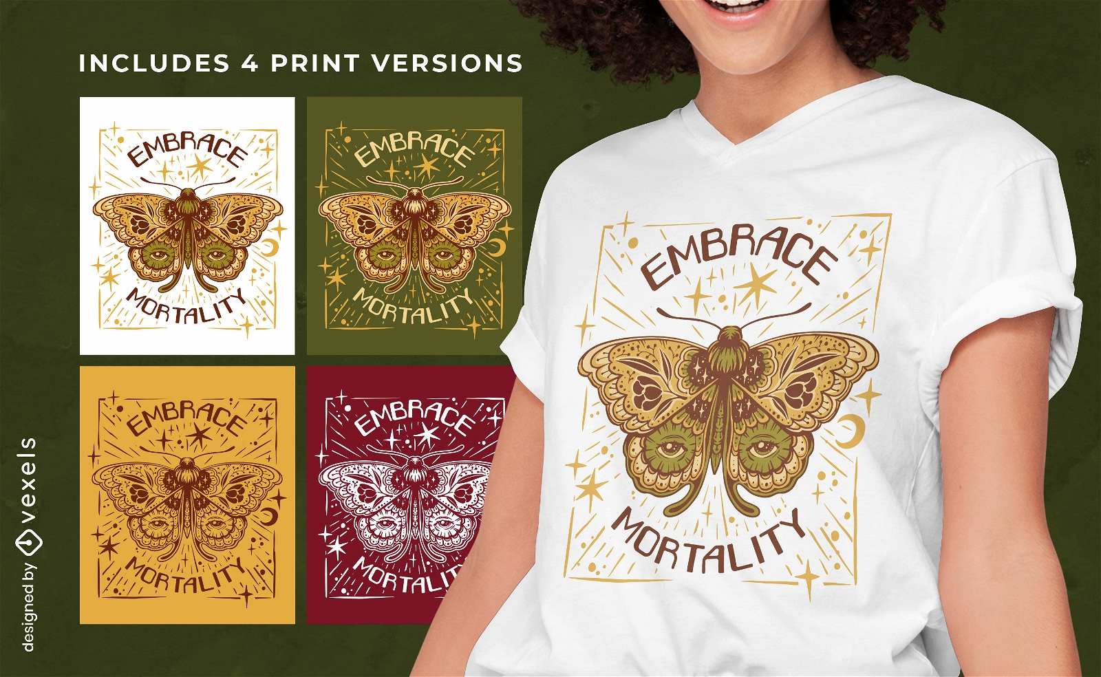 Varia?es de cores do design da camiseta com borboletas Trippy