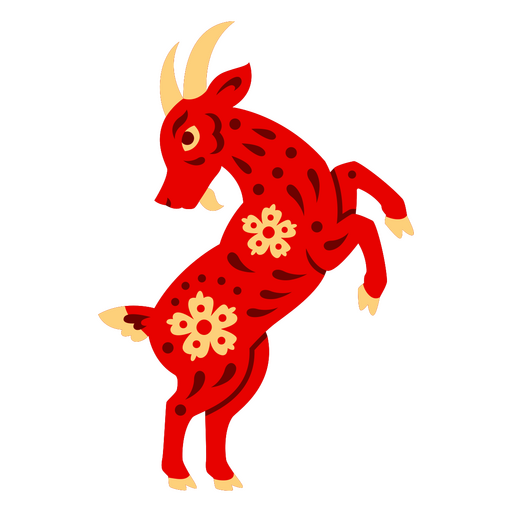 Ilustración divertida de una cabra roja con detalles florales Diseño PNG