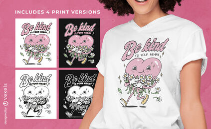Heart cartoon t-shirt design multiple versions