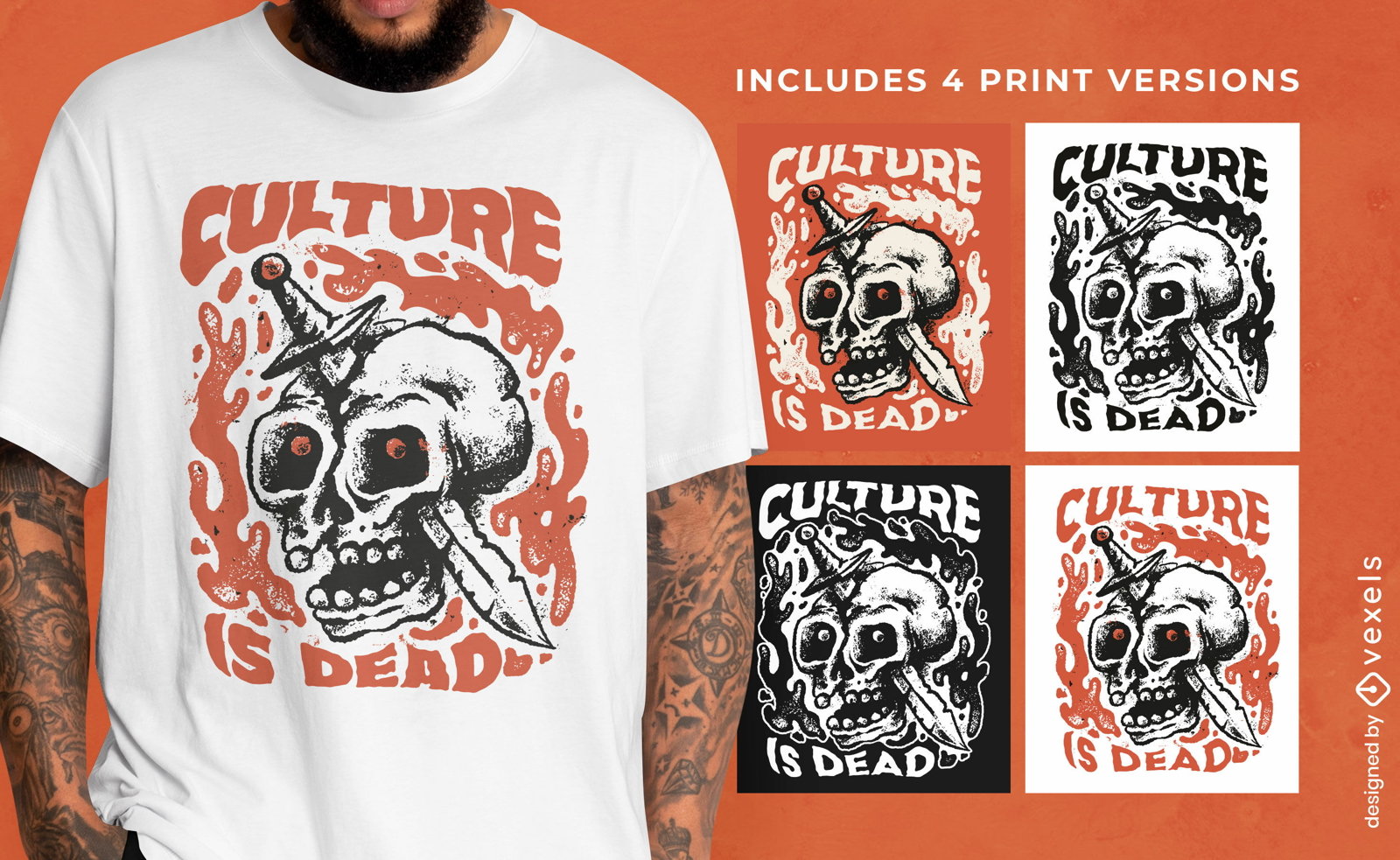 Diseño de camiseta calaveras y dagas múltiples versiones