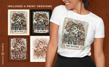 Skeleton Woman Tarot T-shirt Design Multicolor Vector Download