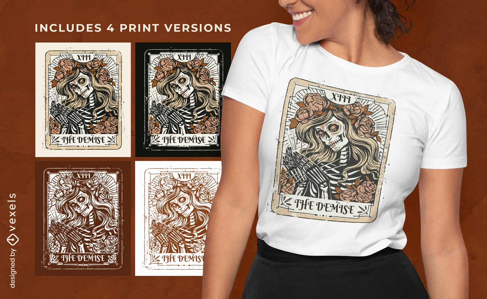 Skeleton woman tarot t-shirt design multicolor